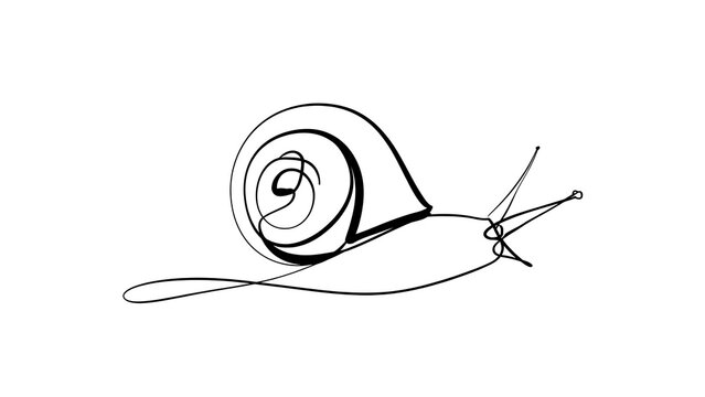 Minimalist snail line art illustration white background.