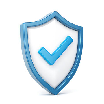 Minimalist 3D security shield with blue checkmark symbol