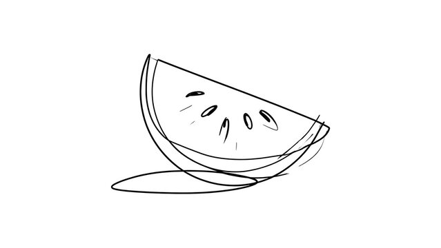Watermelon slice line art on white background.
