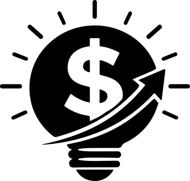 Vector illustration icon black light bulb icon with dollar sign representing financial ideas and innovation in a simple modern design