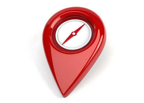 Red navigation map pin marker with integrated compass dial