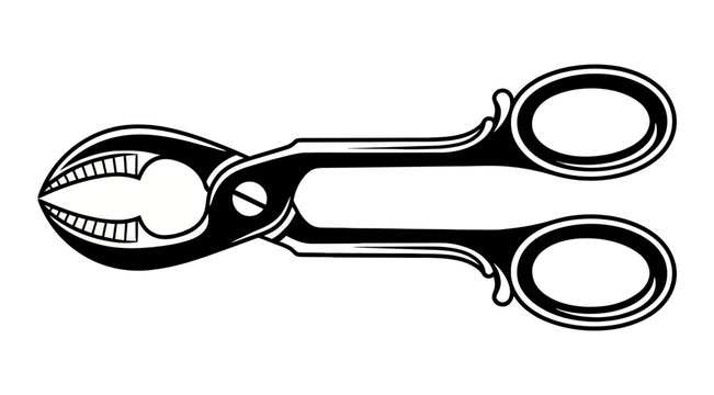 Vintage black and white scissor style nutcracker vector illustration, retro metal kitchen tool icon