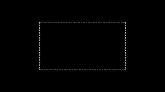 Dotted line rectangle frame animation on black background