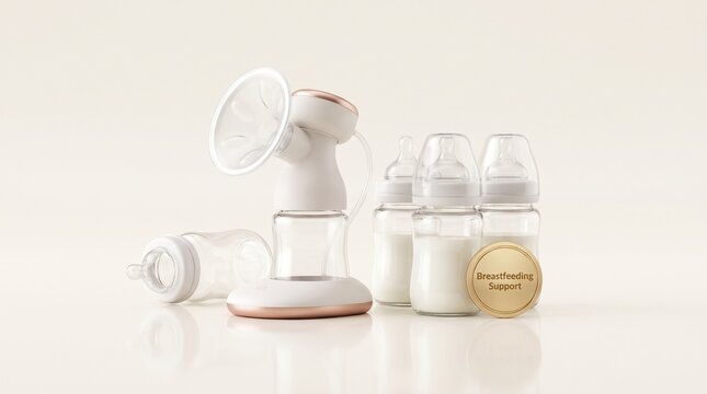 Electric breast pump with multiple milk storage bottles for infant feeding and maternal lactation support