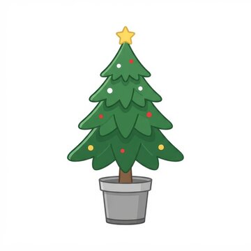 Cartoon Christmas tree in pot