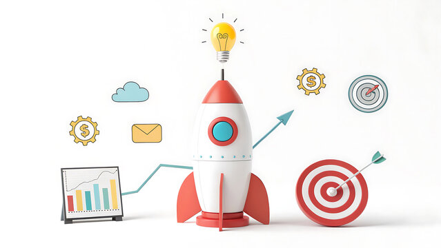 Business development startup and innovation rocket concept