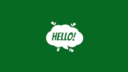 White speech bubble with hello text on a solid dark green background © MANJUARA STOCK