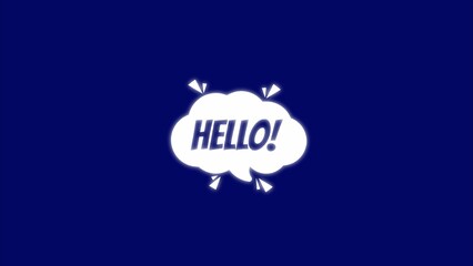 White speech bubble with hello text on a solid dark blue background © MANJUARA STOCK