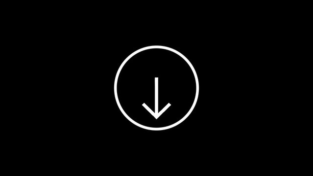 White circular download with downward arrow on black background