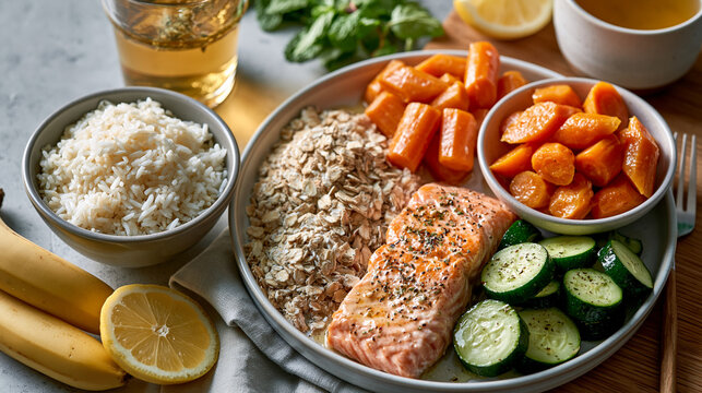 Selection of digestive-friendly foods supporting balanced nutrition for people living with inflammatory bowel disease.
