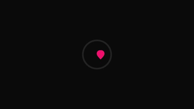 Minimalist pink map pin rotating in a circle loading animation on 4k black background, location loading animation