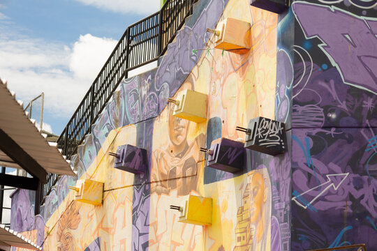 Medell&iacute;n, Antioquia, Colombia &ndash; June 29, 2026 &ndash; Urban walls covered with street art in Comuna 13, San Javier. The image showcases the neighborhood&rsquo;s distinctive artistic style