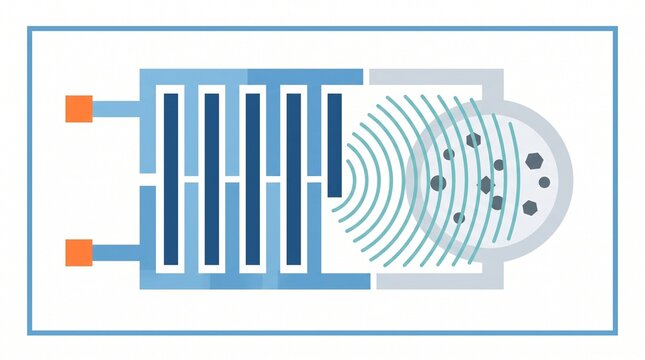 Micro-fabricated interdigital sensor icon. MEMS transducer design for chemical analysis.