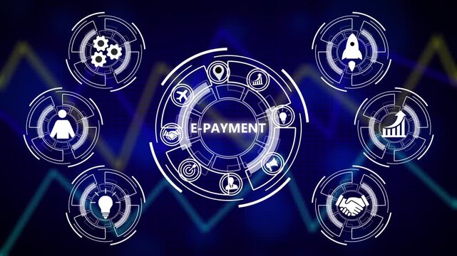 E-payment. Digital money online banking financial technology concept. Abstract business graph technology background with alpha channel, 4K