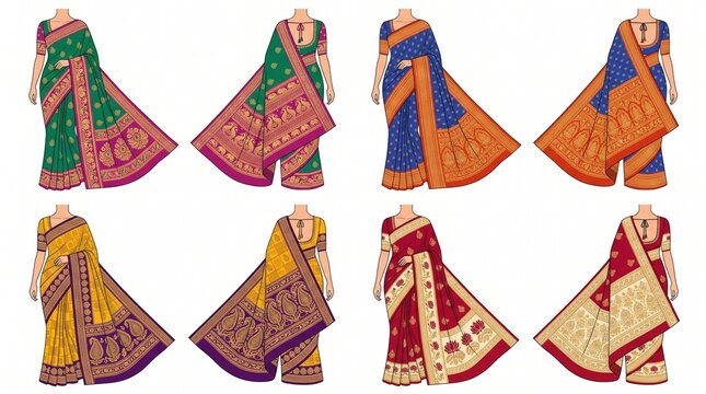 Kanjivaram Saree Flat Drawing Set