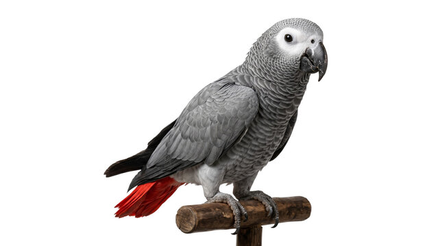 African grey parrot exotic bird isolated on transparent background