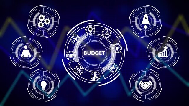 Budget planning business finance concept on virtual screen interface. Business, technology, internet and networking concept. Abstract business graph technology background with alpha channel,