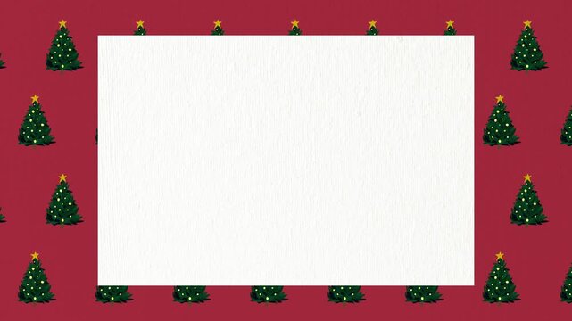 Animated Christmas greeting card template with scrolling pine trees border and white text space, suitable for celebration, promotion and holiday purpose. 4K animation