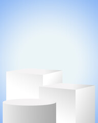 Fototapeta premium Minimal White Podium Mockup with Geometric Pedestals on Blue Gradient Background