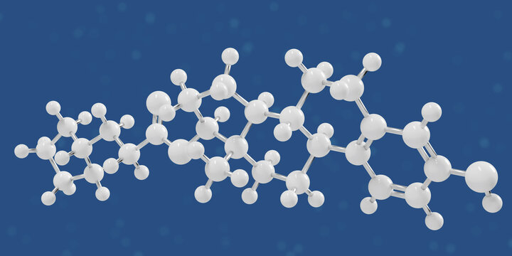 Estradiol cypionate (EC) molecule, a synthetic estrogen medication and estrogen ester. 3D render