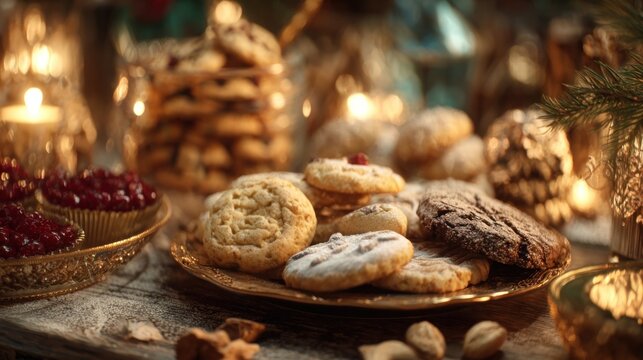Christmas cookies on a decorated table