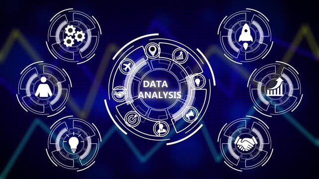 Internet, business, Technology and network concept. Data Analysis for Business and Finance Concept. Information report for digital business strategy. Virtual button. a futuristic holographic advanced