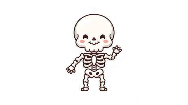 Cute kawaii skeleton cartoon character illustration. Friendly smiling bone smiley face. Adorable spooky Halloween mascot vector design art. isolated PNG with Transparent Background Halloween
