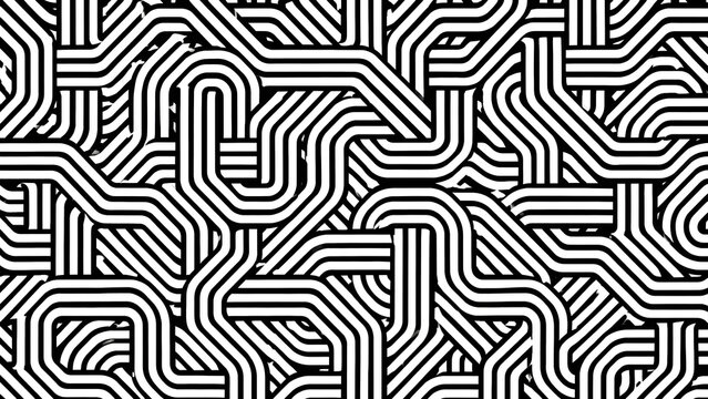 Intertwining black and white parallel line pattern isolated on a transparent background