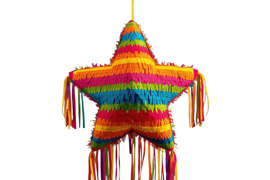 Large multicolor star pinata with long paper streamers