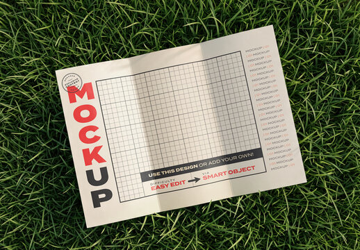 Open Interior Trifold Flyer Mockup on Green Grass