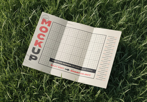 Open Trifold Brochure Interior Flyer on Grass Mockup
