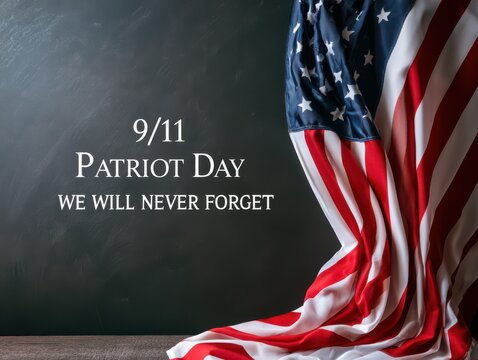Patriot day 9/11 tribute with american flag draped on boots
