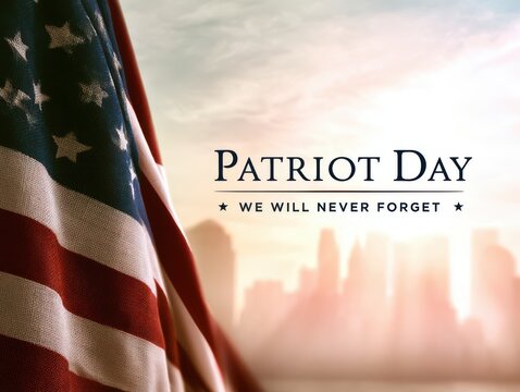 Patriot day flag with we will never forget text
