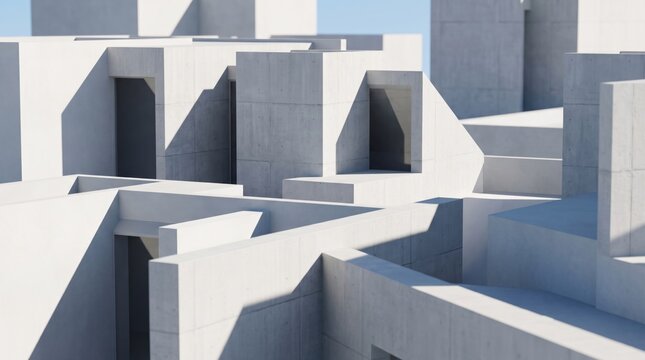 Modern geometric concrete architectural forms in minimalist style