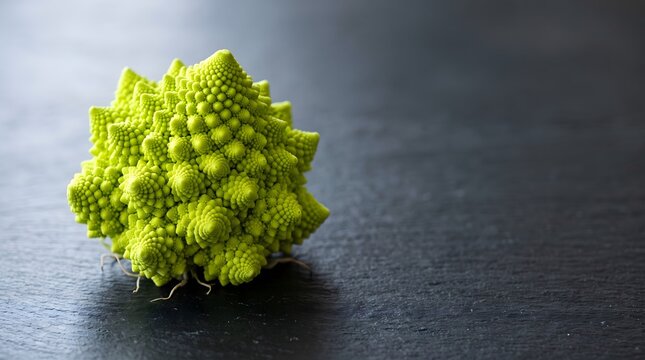 Romanesco broccoli resting on dark slate a vibrant green vegetable closeup