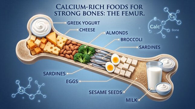Calcium-Rich Femur Bone Anatomy, Osteoporosis Prevention and Bone Strength Concept