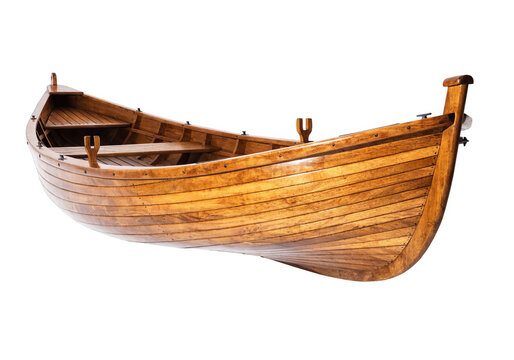 Wooden boat isolated on a transparent background.