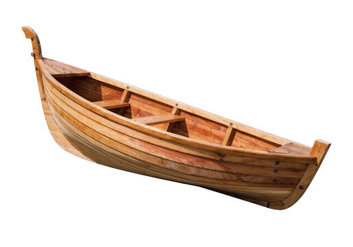 Wooden boat isolated on a transparent background.