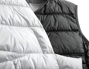 Fototapeta premium Contrasting white and black puffer vest fabric texture.