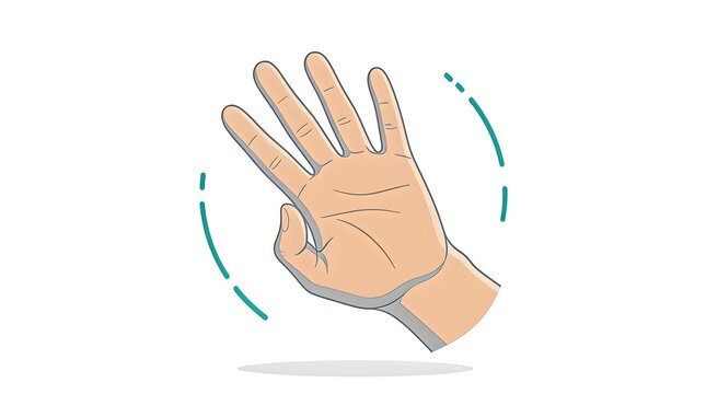 Vector illustration of an open human hand waving gesture showing four fingers with a friendly greeting concept