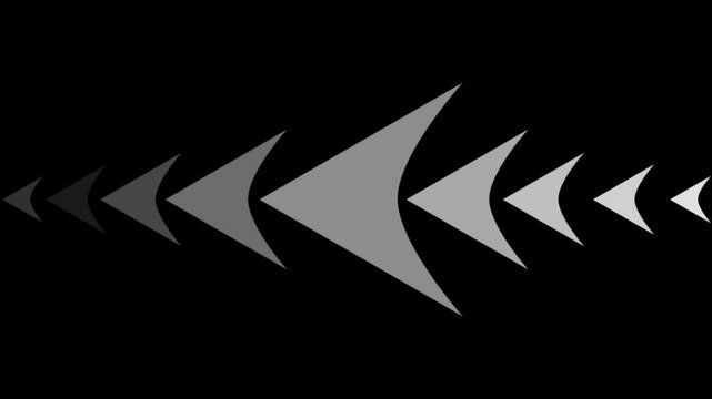 Abstract pulsing arrow pattern motion background, minimalist geometric loop in black and white arrows