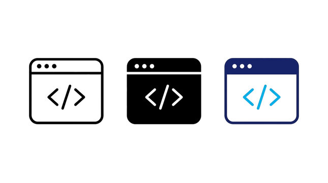 Collection of web development code icons featuring programming brackets for software engineering and digital interface