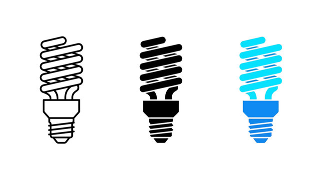 Set of energy efficient light bulb icons featuring spiral compact fluorescent lamps for sustainable lighting solutions