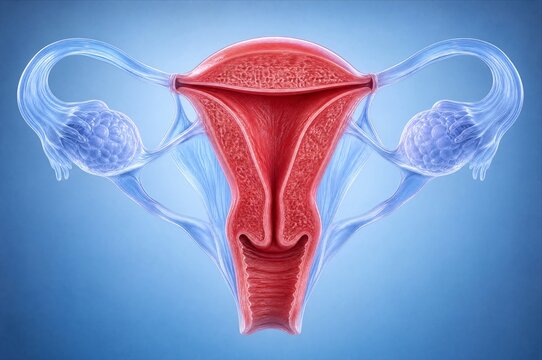 Female reproductive system medical illustration showing uterus ovaries and fallopian tubes anatomy