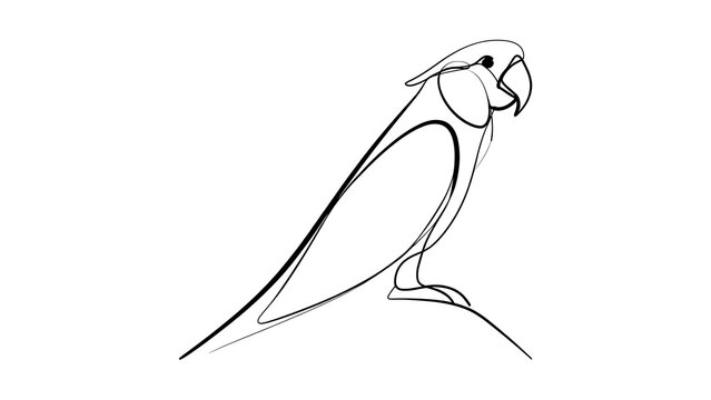 Minimalist parrot line art illustration white background.