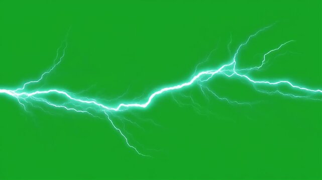 A bright electric lightning bolt flashes horizontally across a solid green background.