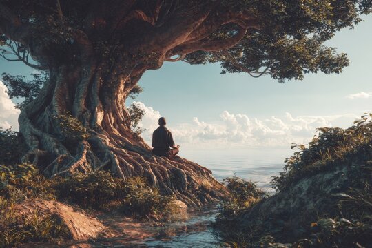Meditating under the ancient tree: a journey to inner peace. Hol