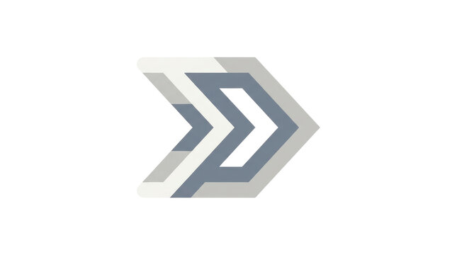 Abstract geometric arrow icon, modern minimalist design, pointing right, light gray and blue tones, clean white background, digital graphic element for technology or progress concepts