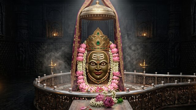 Dark Temple Style Ujjain Mahakal Shivling Devotional Poster