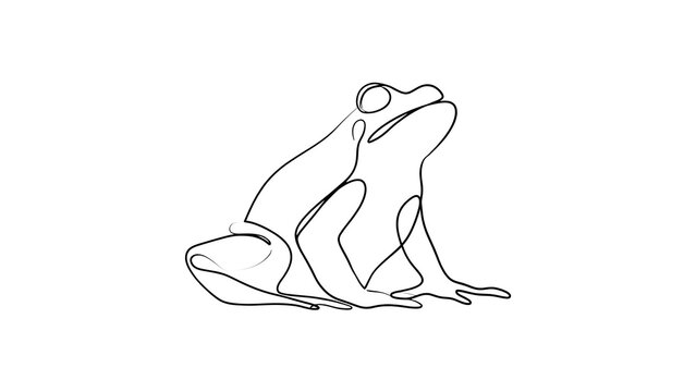 Minimalist frog illustration on white background.